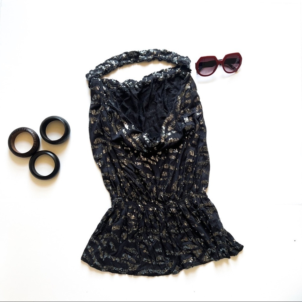 Vanita Rosa Paris Luxe Midnight Sky Sequin Dress / Halter / Resort Cover-up S - Picture 5 of 14